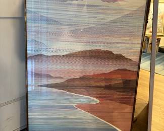 🌅 Vintage Oaksprings Landscape Print – Striped River Sunset, Framed $50