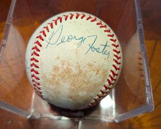 An extraordinary piece of baseball history! This official league baseball is a must-have for a serious collector, featuring the signatures of two Hall of Famers, Mickey Mantle and Whitey Ford, as well as baseball legends Johnny Mize, Bobby Richardson, Tony Kubek, George Foster, and Bobby Brown. This multi-signed ball is a rare and highly desirable collectible, a true centerpiece for any sports memorabilia collection.