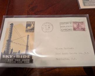 Step back to the 1930s with this lot of three vintage envelopes from the famous "Century of Progress" World's Fair in Chicago. Each envelope features a different illustration, including the iconic "Sky-Ride" and vintage planes. These are fantastic pieces of history for any collector of Chicago or World's Fair memorabilia.
