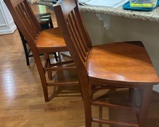 Pair of brown wooden counter stools, 25.5H x 41" back H
