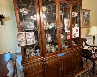Pennsylvania House China Cabinet, 85" high in middle, 80" high on sides, 63.5" long, 16.75" wide