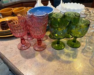 Vintage Bartlett Collins Green Grape Vine Leaf Goblets