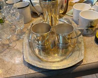 Tea Pot Sugar & Cream Bowls with tray