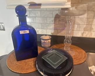 Decorative Glassware & Cobalt Bottle