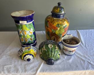 Assorted Hand-Painted Mexican Talavera Pottery – 5 Pieces