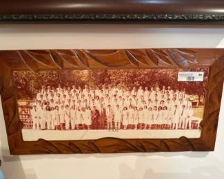 Large vintage group photo in hand-carved wooden frame.