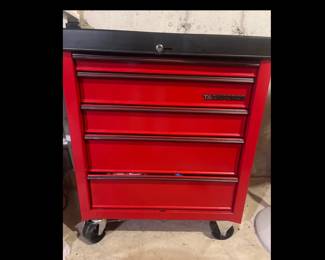Heavy-duty metal rolling tool chest with 5 drawers and locking top. Great shop storage.