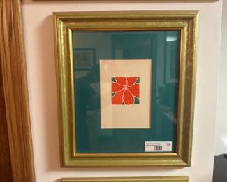 Framed modern floral art print signed A. Jordán.