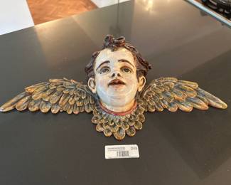 Mexican Folk Art Ceramic Winged Angel Head