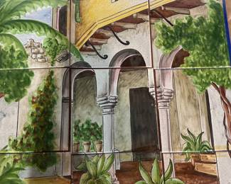 Signed Hand-Painted Tile Mural by Isabel Gimena