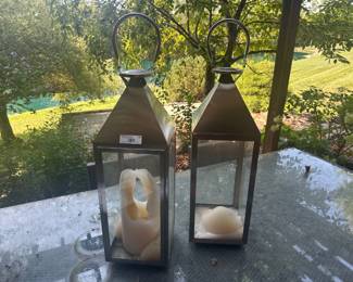 Set of 2 Tall Outdoor Metal Lanterns with Candles
