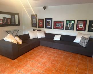 Contemporary Modular Sectional Sofa in Dark Gray with Throw Pillows