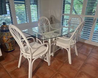 5-Piece Rattan Dining Set with Glass Top Table