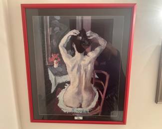 Framed modern print of a nude woman at vanity