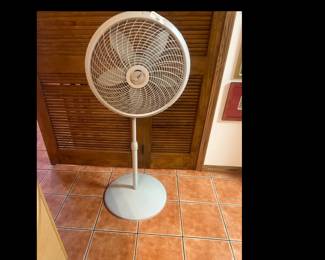 Lasko white oscillating pedestal fan with adjustable height and three-speed settings.