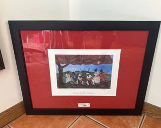 Framed art print “Reyes” by J. Becerril with blue mat and black frame.