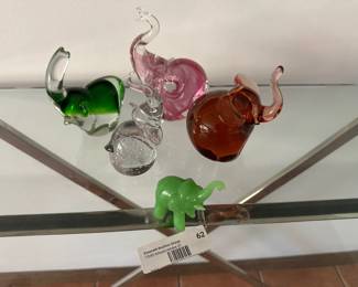 5 colorful art glass elephant figurines, Murano-style.