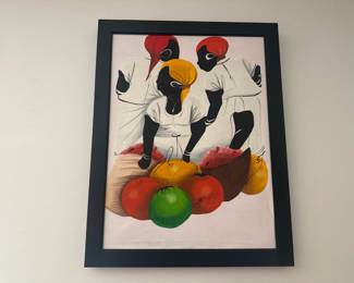 Framed Caribbean Folk Art Prints – Market Scene
