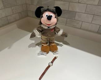 Disney Mickey Mouse Aviator Plush & Disney Time Works Watch