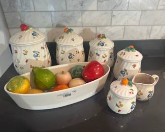 Ceramic Canister Set with Fruit Design & Faux Fruit Display