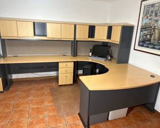 Large Office Workstation with Hutch with Computer Equipment