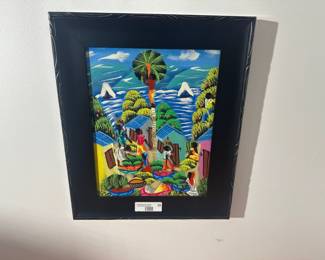 Framed Haitian Market Scene Painting – Bright Tropical Colors