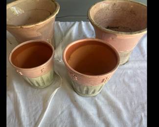 Set of 4 Large Italian Terracotta Planters – Pink & Beige Glazed