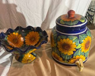 Talavera Pottery Pitcher & Pedestal Bowl
