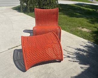 Contemporary Orange Woven Outdoor Chair & Ottoman Set – Sculpted Design