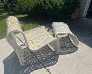 Contemporary Cream Color Woven Outdoor Chair & Ottoman Set – Sculpted Design