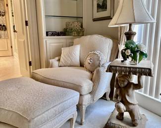Thomasville Chair and Ottoman 
Concrete Monkey Table