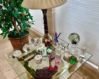 Glass top Table full of trinkets 