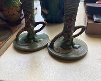 Roseville Candleholders (have been repaired)