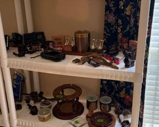 Nice collection of pipes, pipe holders, and humidor and tobacco products 