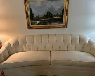 Beautiful cream color formal tufted sofa...a Perfect addition to your living room! This piece is Tomlinson perfect!