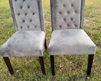 2 gray velvet side chairs 