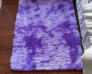 Blue plush bedside rug, 2 of them