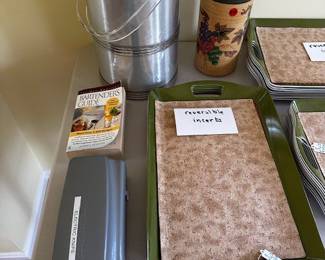ice bucket, wine chiller, electric knife, picnic/cocktail trays with reversible inserts