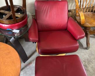 StressLess red Leather Chair & Ottoman
