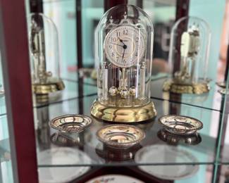 Clock & small, silver dishes
