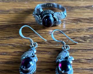 Sterling Silver ring & earrings, sold as set