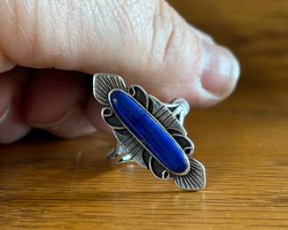 Sterling silver ring with blue inlay