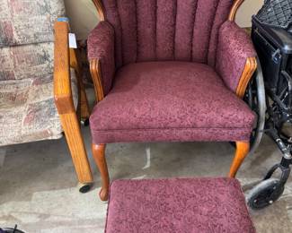 Beautiful burgundy chair with ottoman