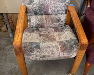 Vintage chair with abstract upholstery, on castors