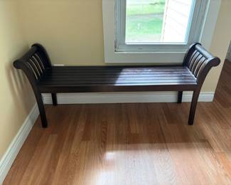 Dark wood bench. Sturdy & simple design