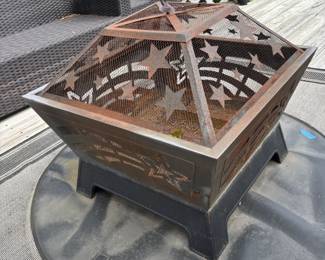 Enclosed Firepit close up & two additional outdoor carpets.