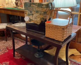 Dark wood entry way table with shelf 4’ x 18” x 29” $120 + tax