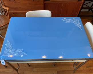 Extendable blue 1950s table 31” tall x 40” long $480 + tax
