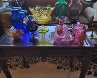 Vintage Glass, Examples of Fostoria, Imperial, Fenton and Empoli.