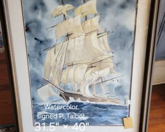 Tea Clipper Watercolor signed P. Talbot